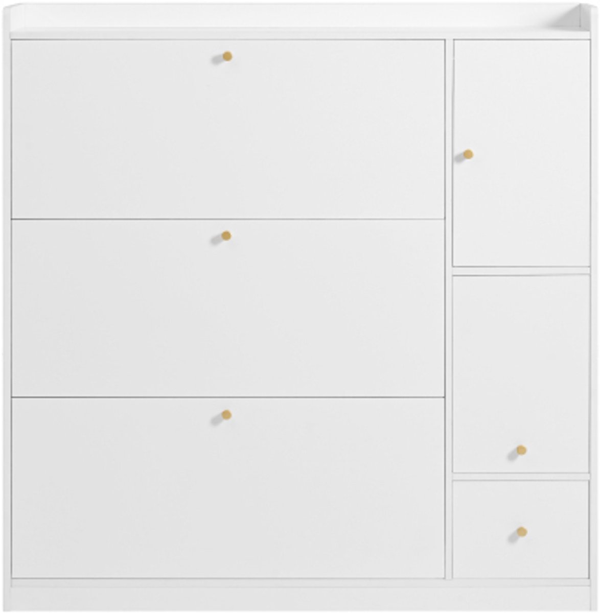 Schoenenkast 119×24×122cm Schoenenrek Schoenenmeubel Wit Spaanplaat Multifunctionele Kantel 3 Klapladen Opbergkast Met Zitbank Geschikt Voor Entree En Hal (4255890930746)