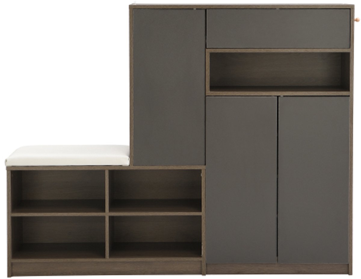 Schoenenkast 140×35×110cm Schoenenbank Grijs Spaanplaat Multifunctionele Schoenenopberger Met Verstelbare Planken En Zacht Zitting Geschikt Voor Hal En Gang (4255890930852)