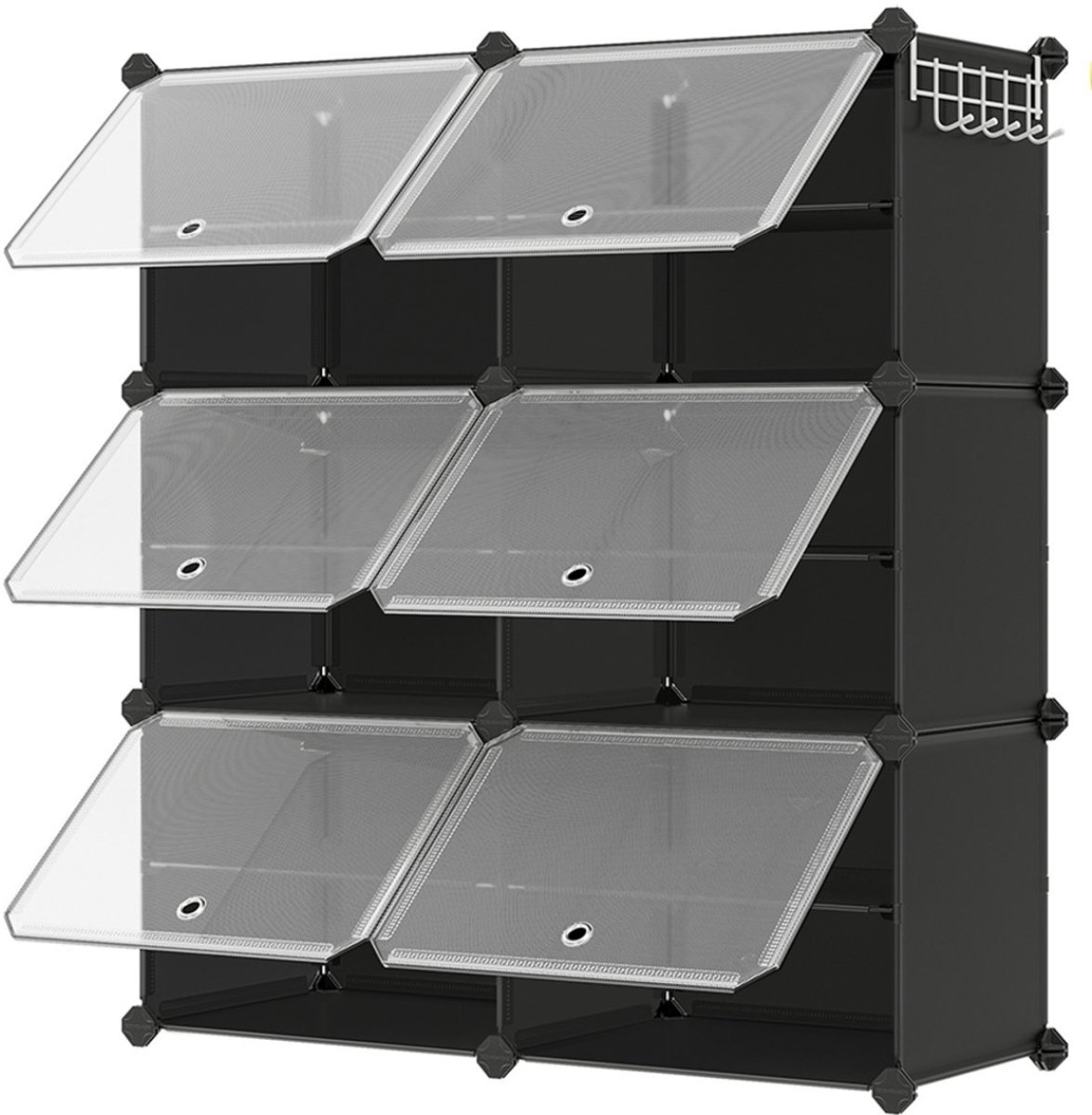 Schoenenkast 6 Delig Opbergkast Opbergmodule 30 x 40 x 30 cm Zwart Modulair Ontwerp Stapelbaar Afzonderlijk Te Gebruiken Met Transparant Deksel Eenvoudig Overzicht Voor Hal Slaapkamer (4255890936076)