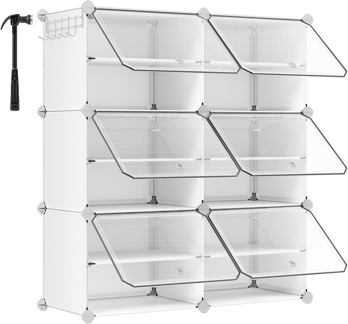 Schoenenkast 6-delig Opbergkast Opbergmodule, modulair ontwerp, stapelbaar of afzonderlijk te gebruiken, met transparant deksel voor eenvoudig overzicht van de inhoud, geschikt voor hal en slaapkamer, 30 x 40 x 30 cm, wit. (4255901404372)
