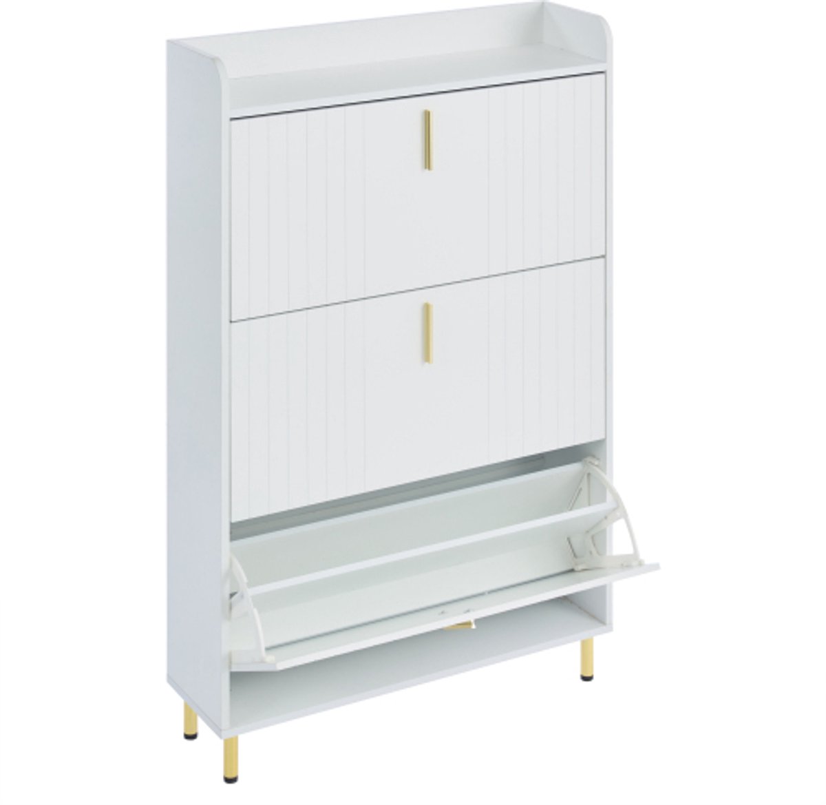 Schoenenkast 80x23,5x123,5cm Wit Hout Hal Entree Met 3 Klapdeuren 6 Compartimenten Anti-Kantel Mechanisme Smal Verstelbaar Modern (4255890951437)