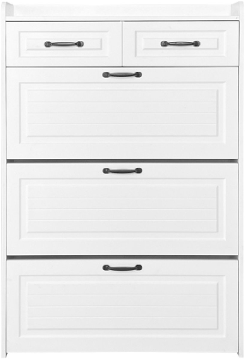 Schoenenkast 80×23,5×131 cm Schoenenmeubel Schoenenrek Wit Spaanplaat Met 3 Grote Kleppen En 2 Lades Modern Design Geschikt Voor Hal Woonkamer En Kleine Ruimtes (4255890930678)
