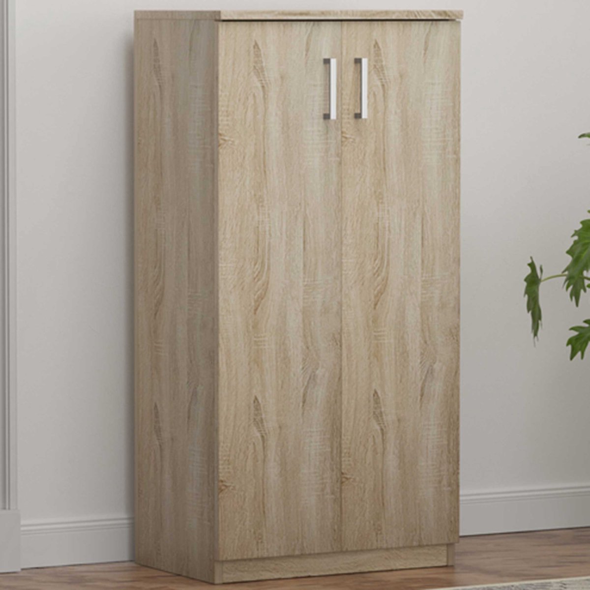 Schoenenkast Maurice - 60x37x122cm - 2 deuren - eikdecor - Rousseau - Schoenenkast - Bruin - Melamine; Spaanplaat (5400860523339)