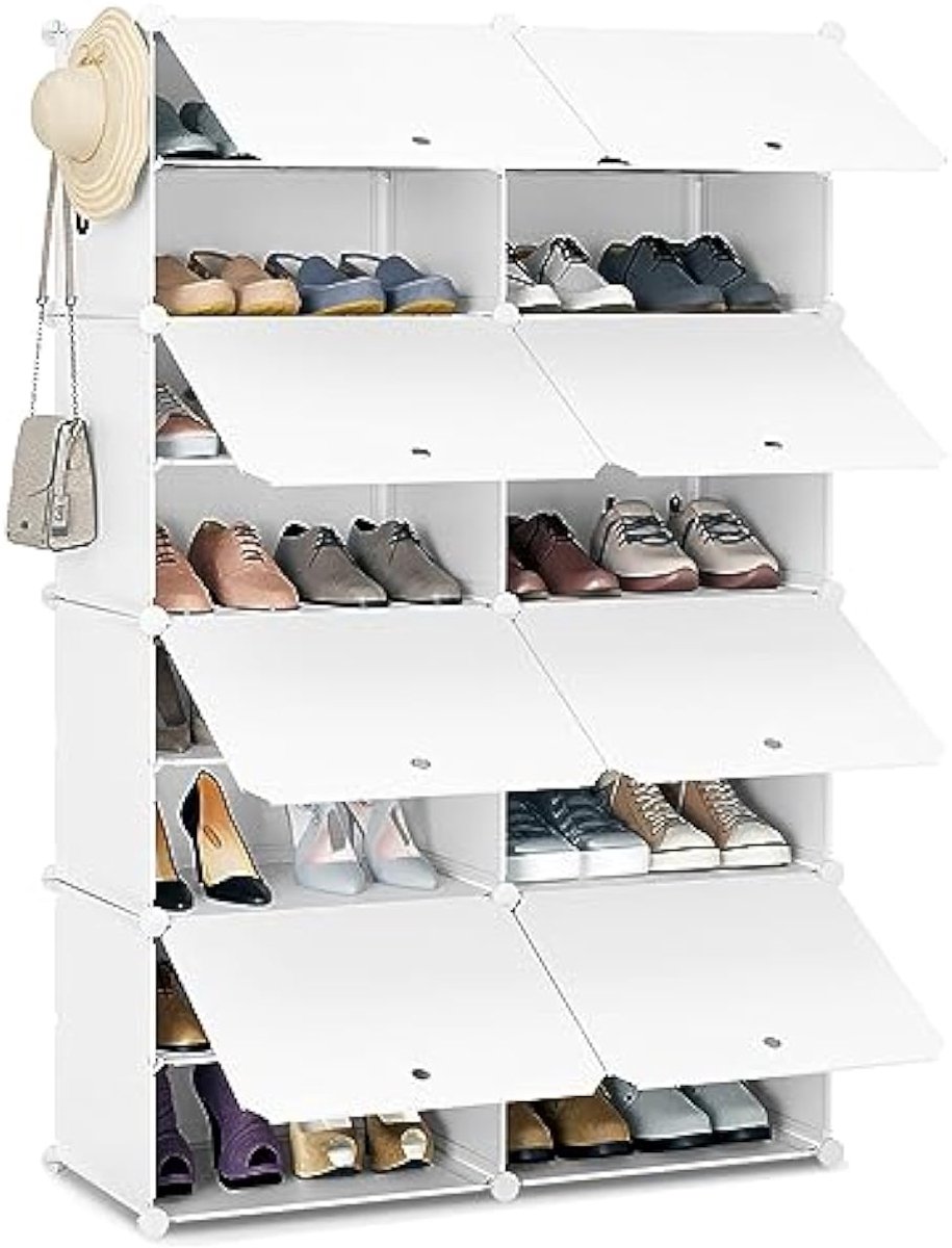 Schoenenkast Met Deuren En 8 Vakken - Opbergkast Voor 32 Paar - Modulaire PP-Platen Wit (5487571813195)