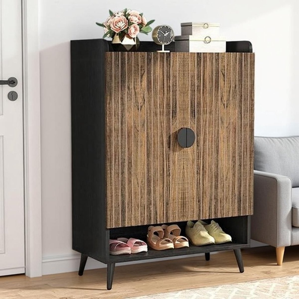 Schoenenkast Modern - 7-laags Houten Schoenorganizer met Deuren en Verstelbare Planken - Schoenrek voor Hal, Entree of Garderobe - Rustiek Bruin - House&Garden (9503838977717)