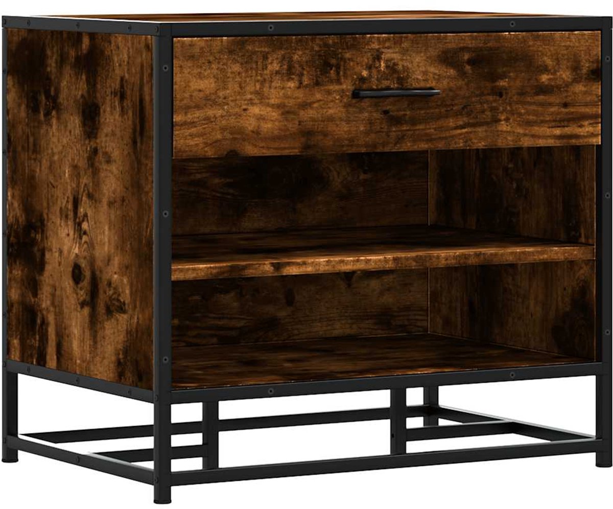 Schoenenkast | Schoenenbank 60x40x53,5 cm bewerkt hout en metaal gerookt eiken (6932537459560)