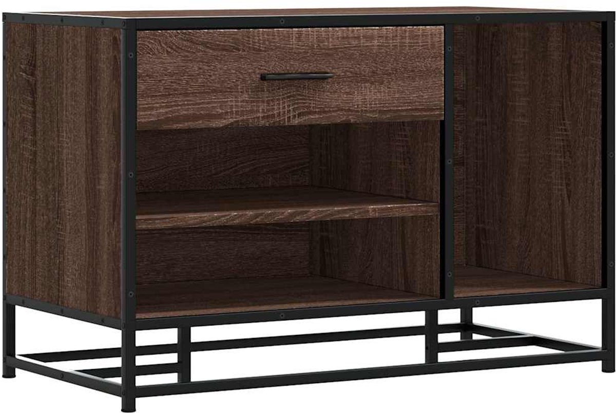 Schoenenkast | Schoenenbank 80x40x53,5 cm bewerkt hout en metaal bruin eiken (6932537459669)