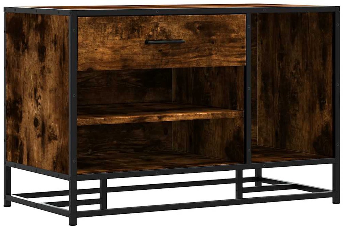 Schoenenkast | Schoenenbank 80x40x53,5 cm bewerkt hout en metaal gerookt eiken (6932537459676)