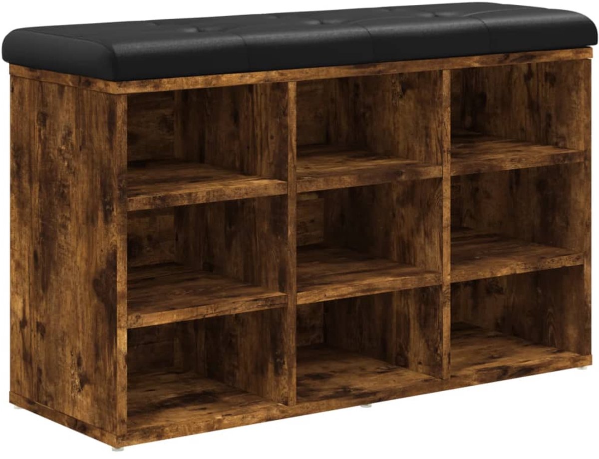 Schoenenkast | Schoenenbank 82x32x50 cm bewerkt hout gerookt eikenkleurig (6932537459843)
