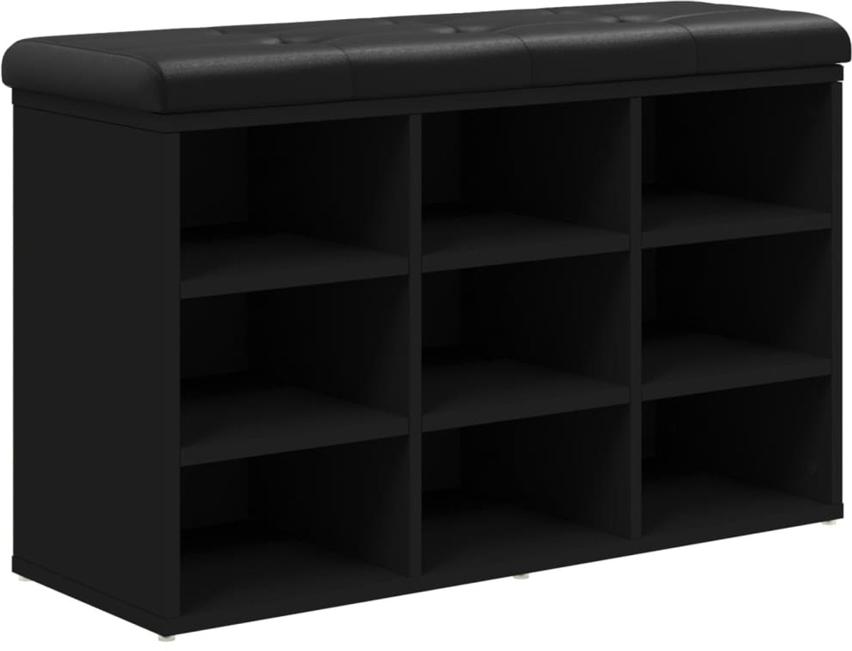 Schoenenkast | Schoenenbank 82x32x50 cm bewerkt hout zwart (6932537459874)