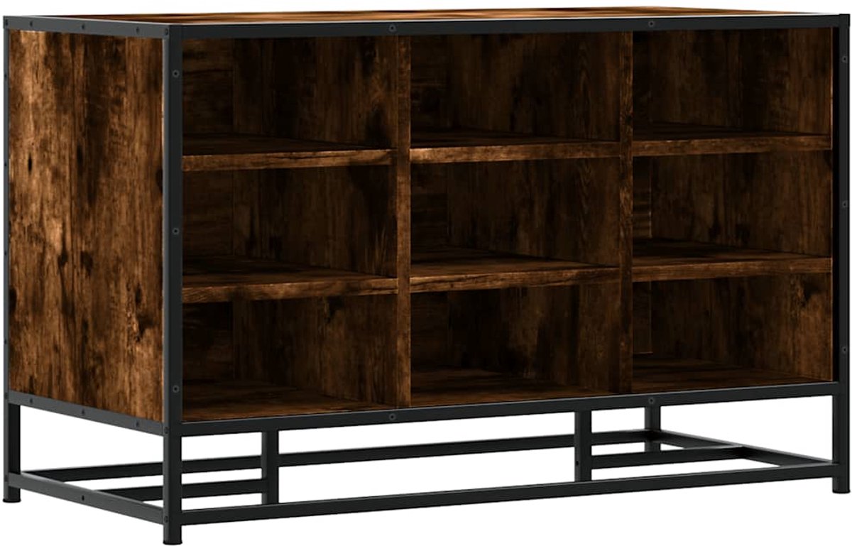 Schoenenkast | Schoenenbank 84x40x53,5 cm bewerkt hout en metaal gerookt eiken (6932537459935)