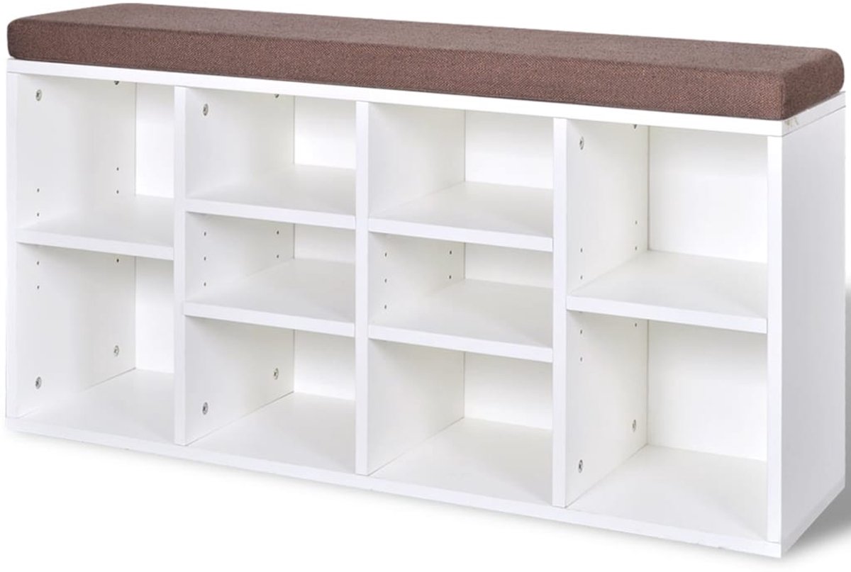 Schoenenkast | Schoenenbank met 10 vakken wit (6932537460078)