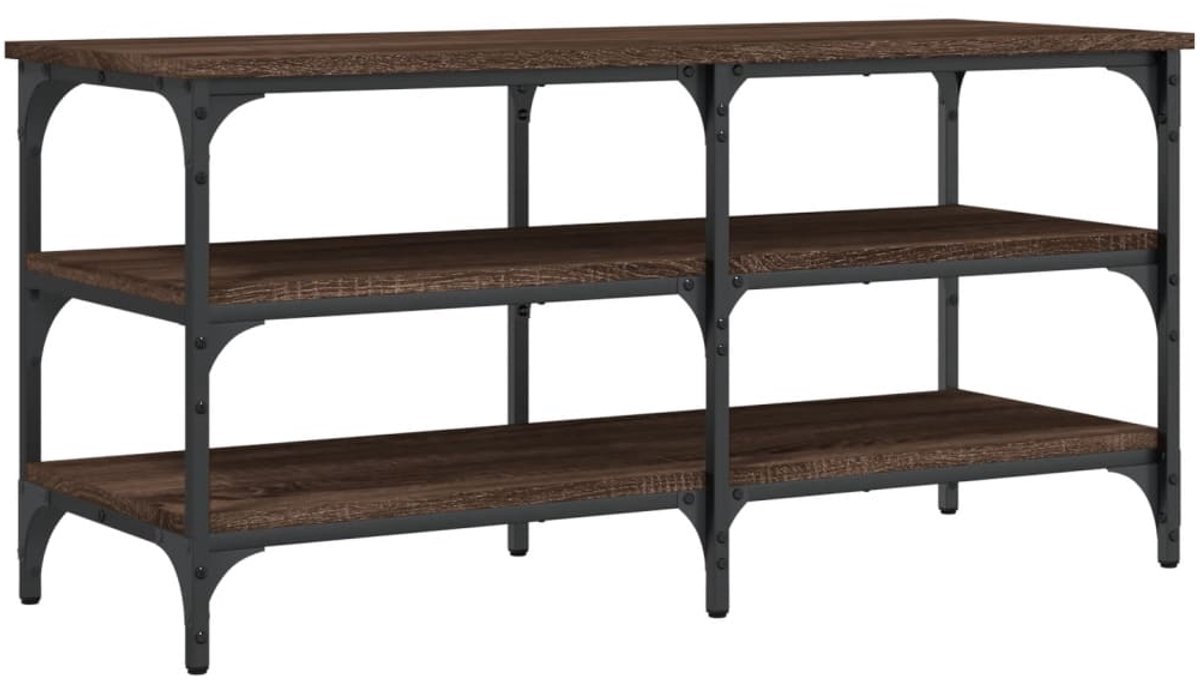 Schoenenkast | Schoenenbankje 100x38,5x49 cm bewerkt hout bruin eikenkleur (6932537460184)