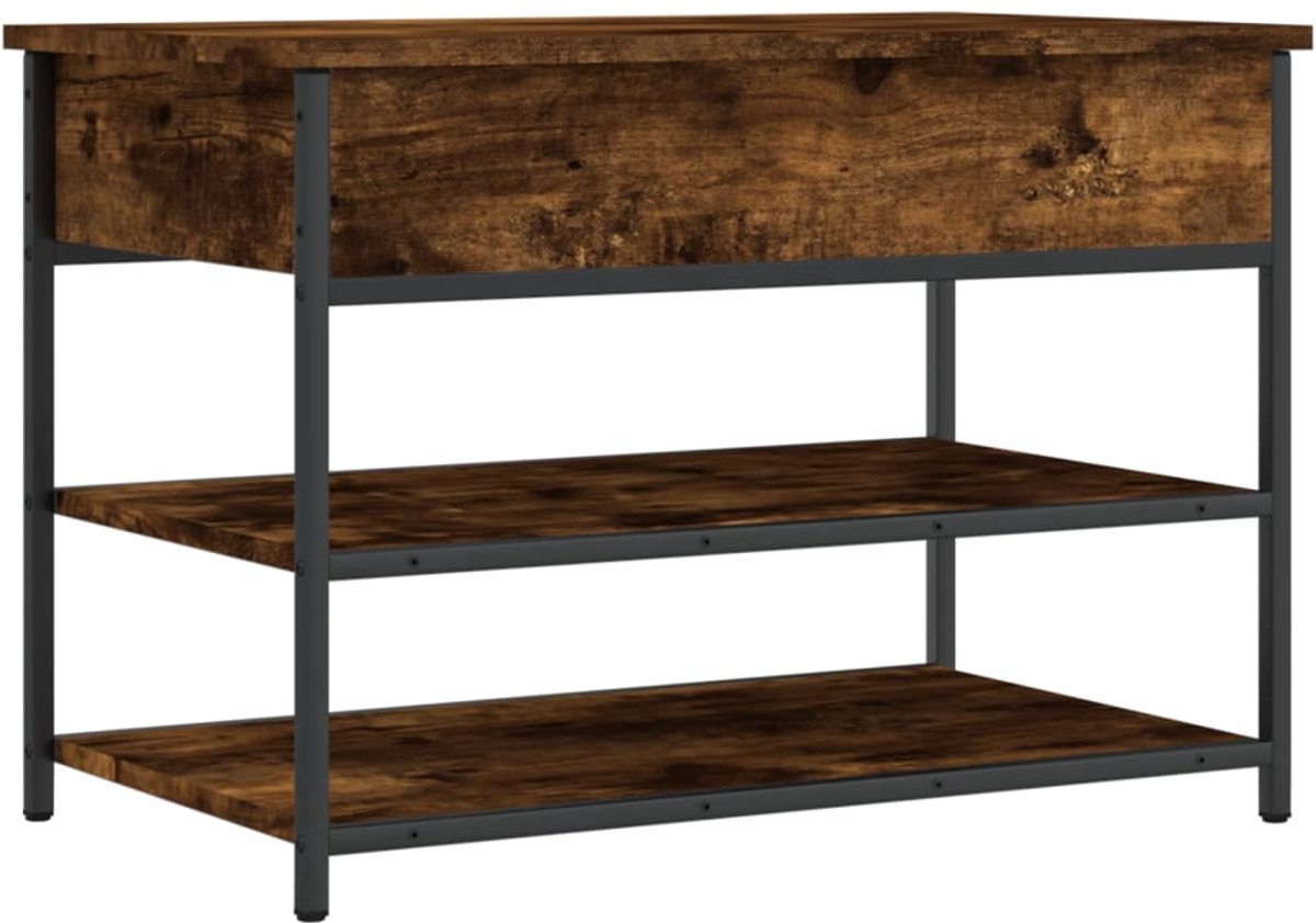 Schoenenkast | Schoenenbankje 70x42,5x50 cm bewerkt hout gerookt eikenkleurig (6932537460399)