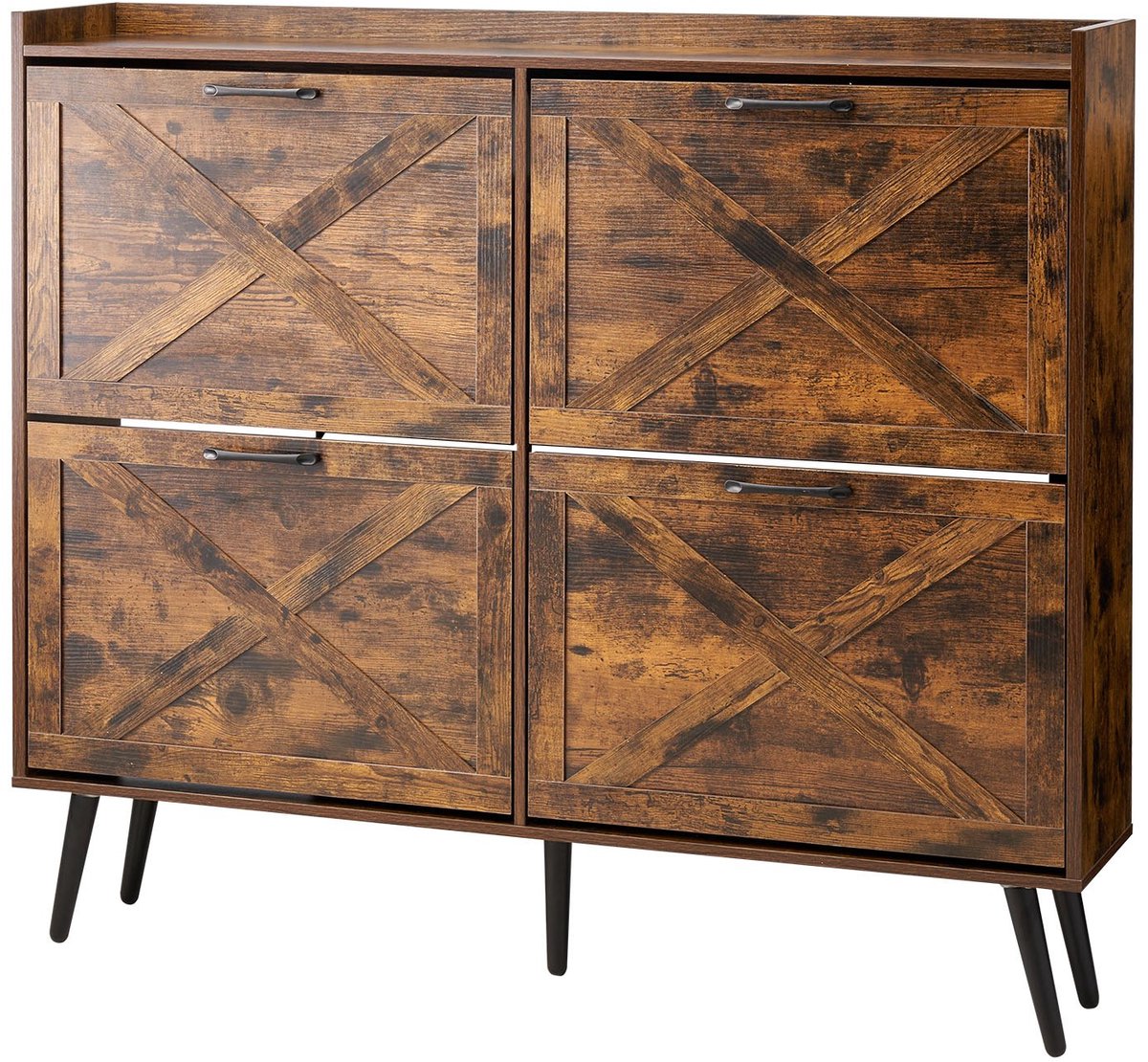 Schoenenkast - Schoenenkieper - 4 Deuren - Kantelbeveiliging - Ruimtebesparend - Vrijstaand - 120 x 24 x 105 cm - Vintage Bruin (6152744448465)