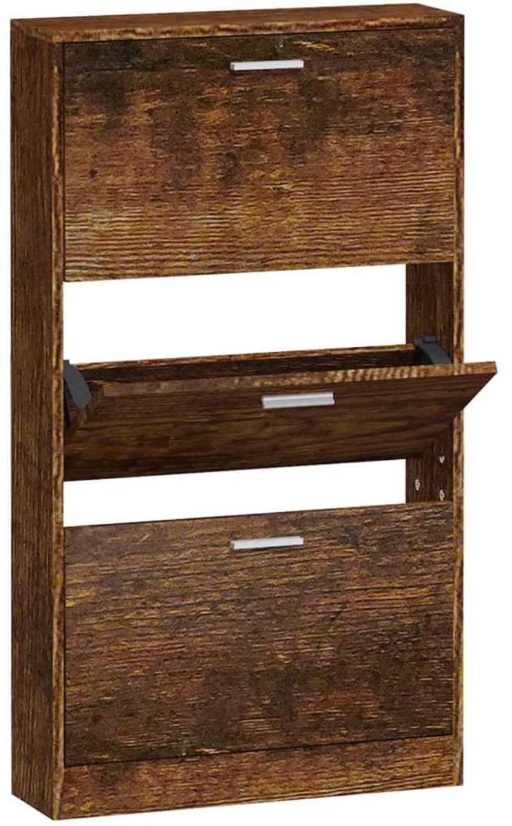 Schoenenkast | Schoenenrek 59x17x108 cm bewerkt hout gerookt eikenkleurig (6932537460627)
