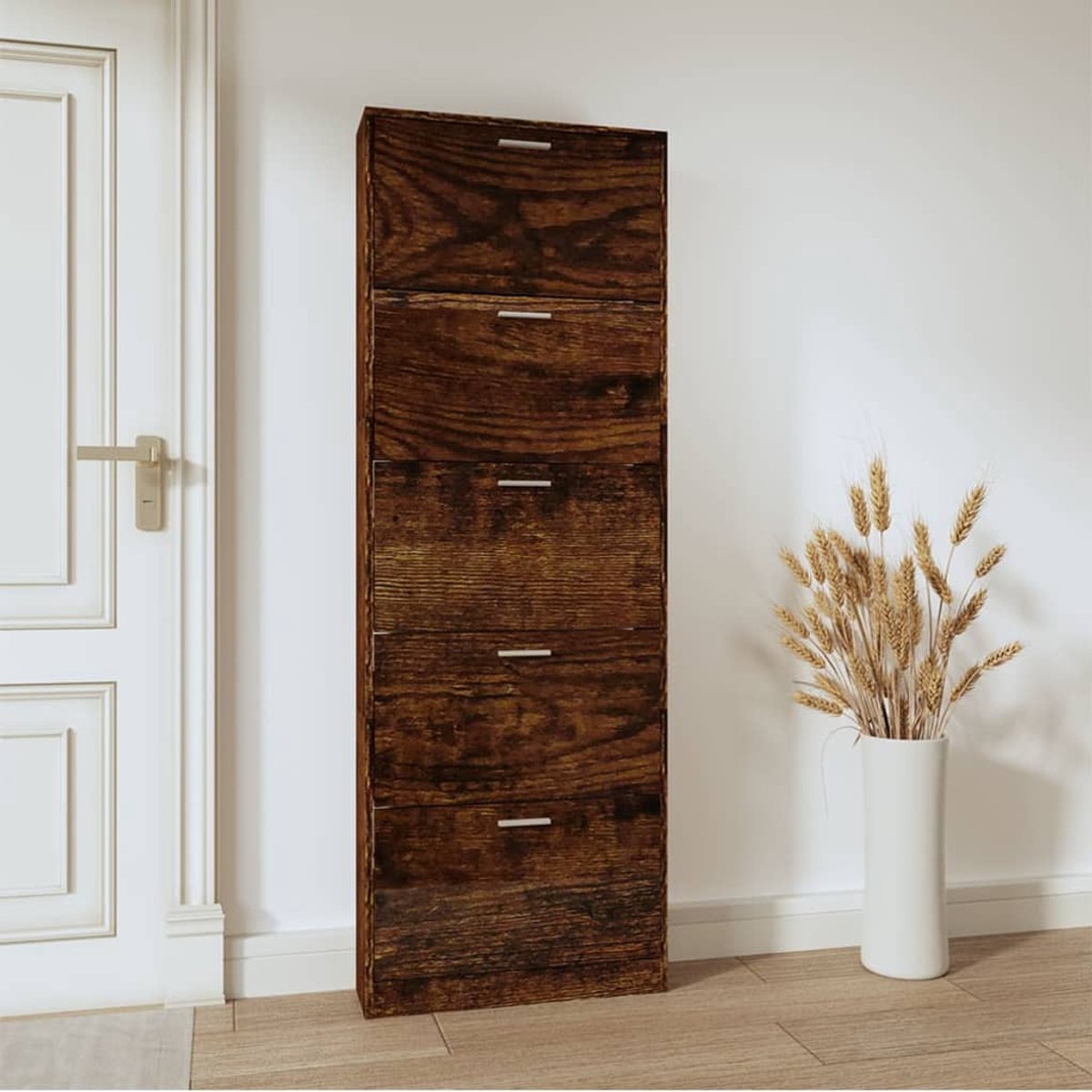 Schoenenkast | Schoenenrek 59x17x169 cm bewerkt hout gerookt eikenkleurig (6932537460726)