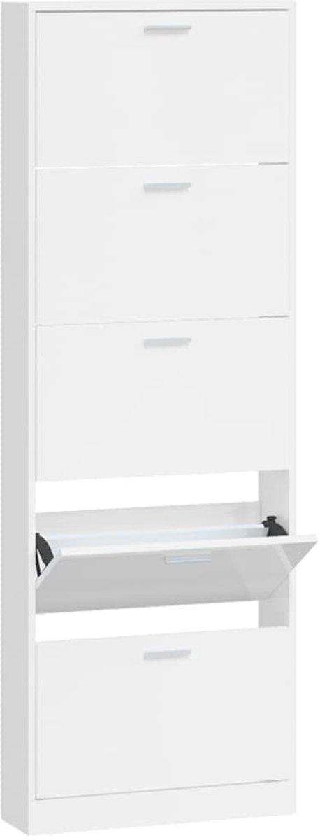 Schoenenkast | Schoenenrek 59x17x169 cm bewerkt hout hoogglans wit (6932537460740)