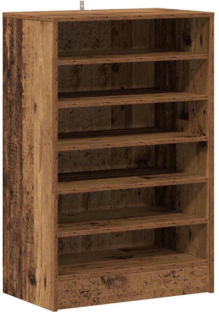 Schoenenkast | Schoenenrek 60x35x92 cm bewerkt hout oud houtkleurig (6932537460863)
