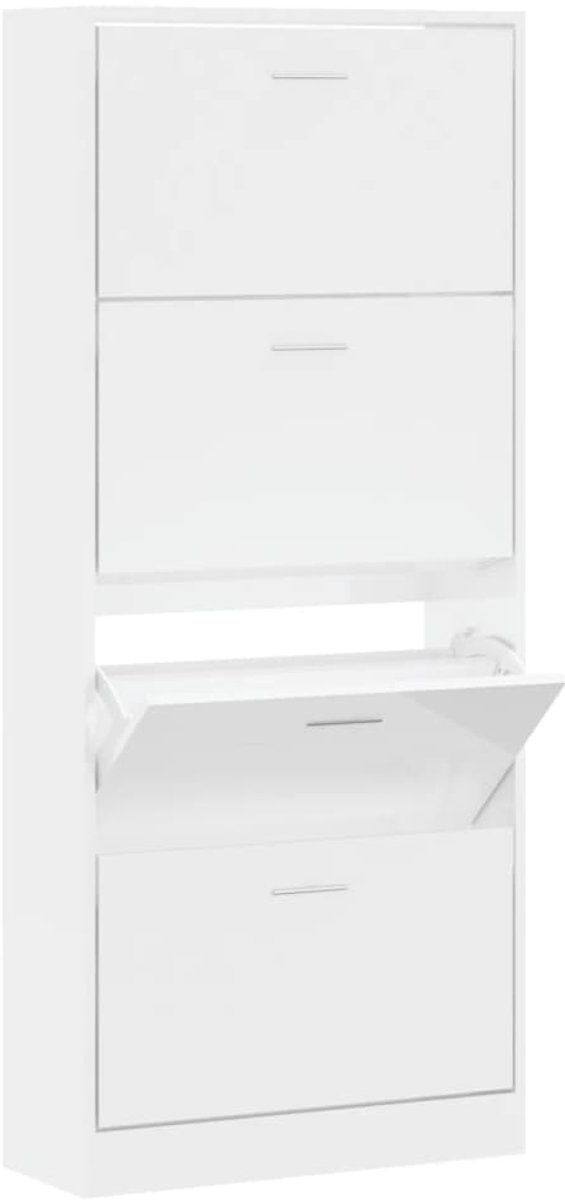 Schoenenkast | Schoenenrek 63x24x147 cm bewerkt hout hoogglans wit (6932537460917)