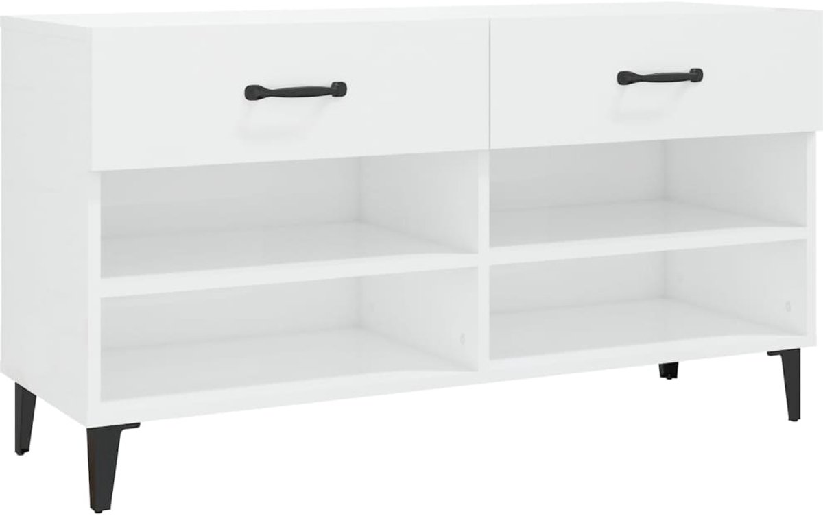 Schoenenkast | Schoenenrek | Opbergkast 102x35x55 cm bewerkt hout hoogglans wit (6248446687797)