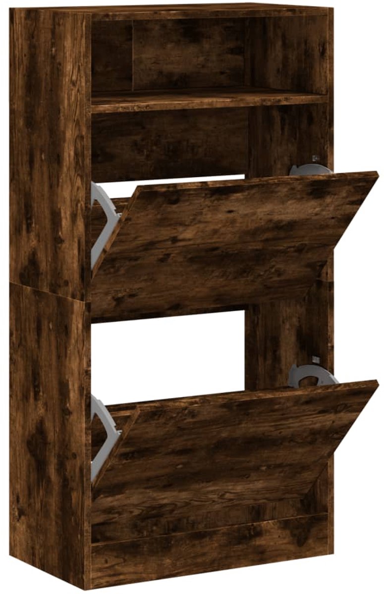 Schoenenkast | Schoenenrek | Opbergkast 60x34x116 cm bewerkt hout gerookt eikenkleurig (6248446690865)
