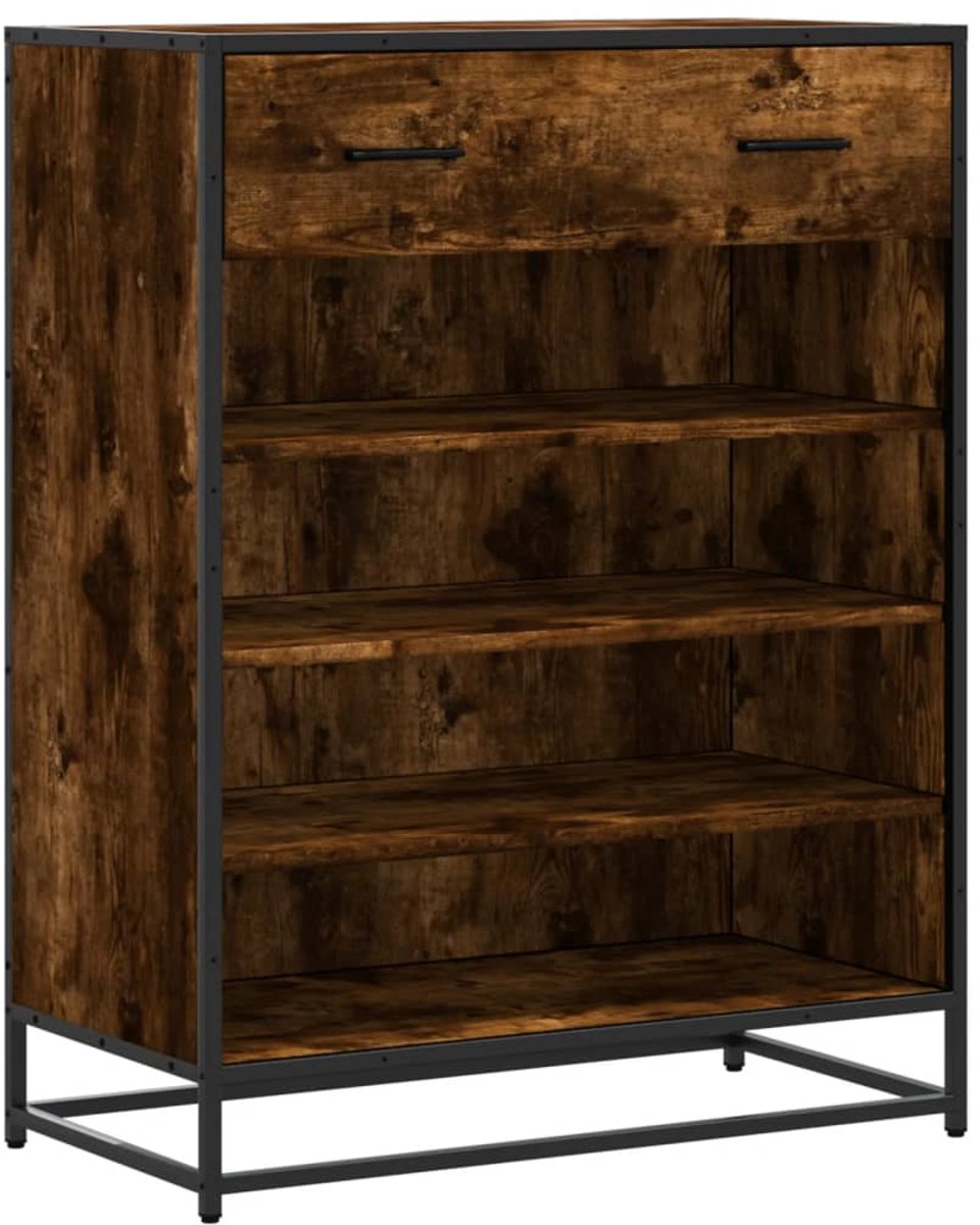 Schoenenkast | Schoenenrek | Opbergkast 75x38x97,5 cm bewerkt hout en metaal gerookt eiken (6248446692302)