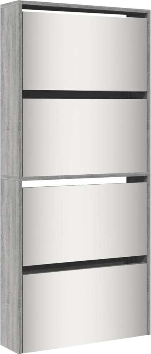 Schoenenkast | Schoenenrek | Opbergkast met spiegel 4-laags 63x17x134 cm grijs sonoma (6248446694528)