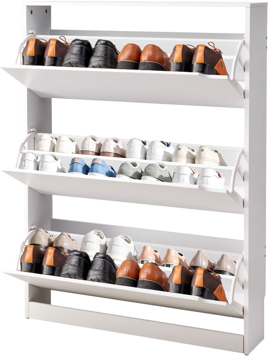 Schoenenkast - Schoenenrek met 3 Kleppen - Ruimtebesparend - Vrijstaand - 80x22x116,5 cm - Modern - Wit (6152744451472)