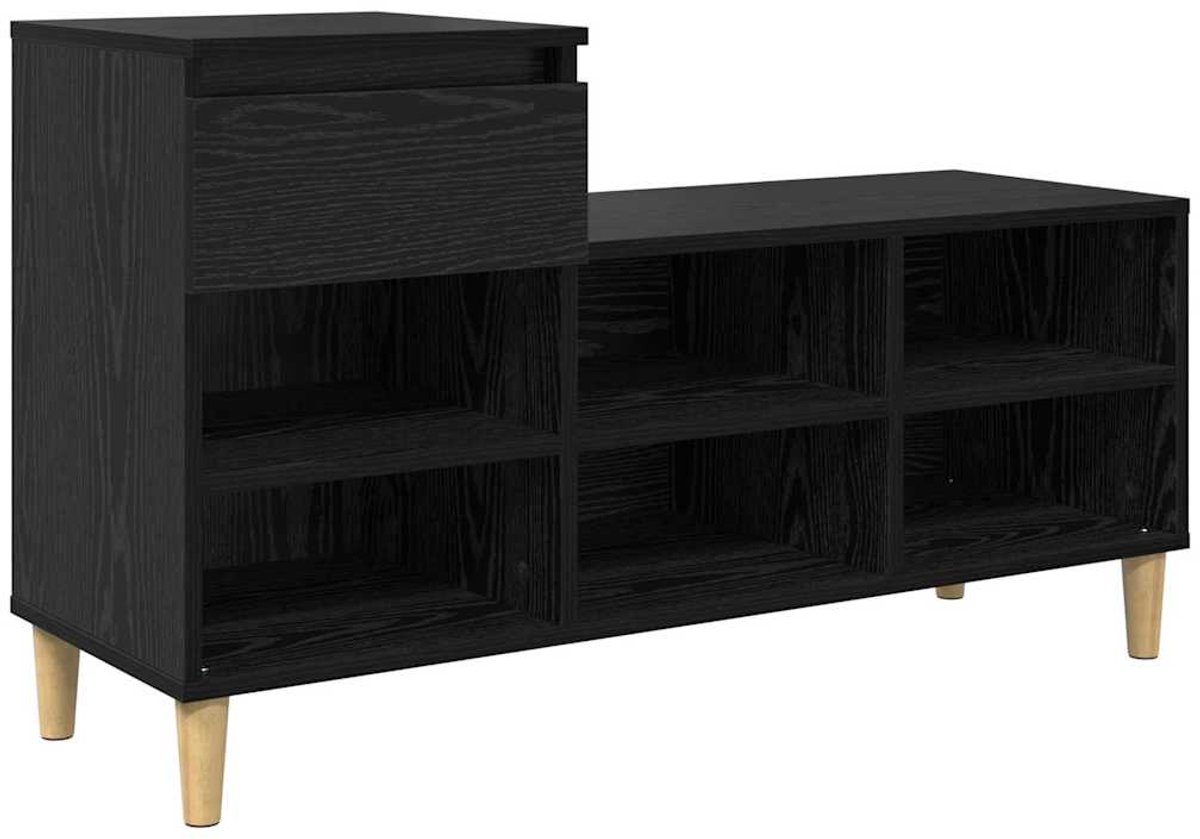 Schoenenkast | Schoenenrek met lade Zwart Eiken 102 x 36 x 60 cm Bewerkt hout (6932537461150)