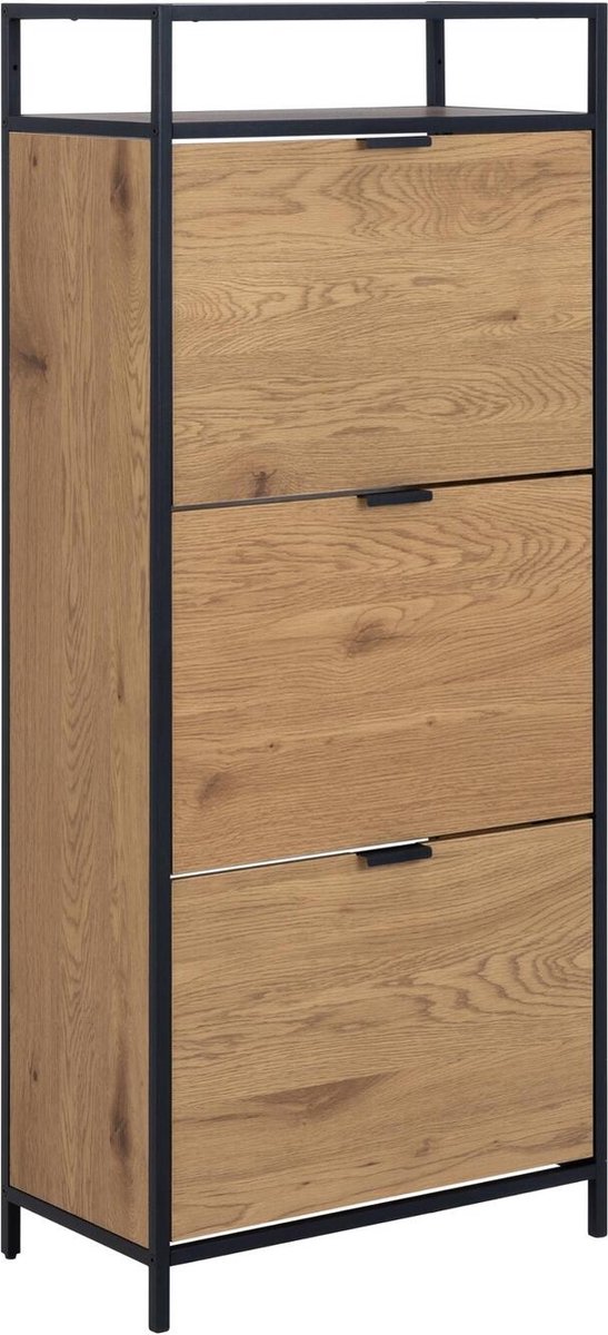 Schoenenkast Zwart - Metaal/Eikenhout - 56x30x129cm - Schoenenkast Marko - Giga Living (5713941286246)