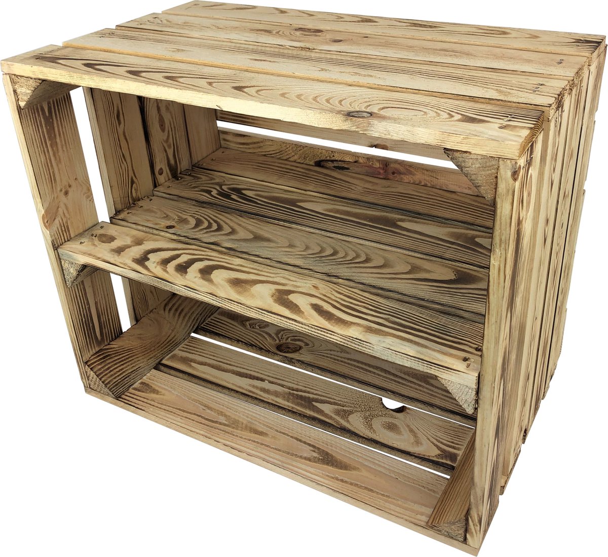 Schoenenkast (fruit) kistje (Set van twee kisten) nieuw - plank over de lange zijde- Gebrand - Fruitkist met legplank - DecoLis (8719992744039)