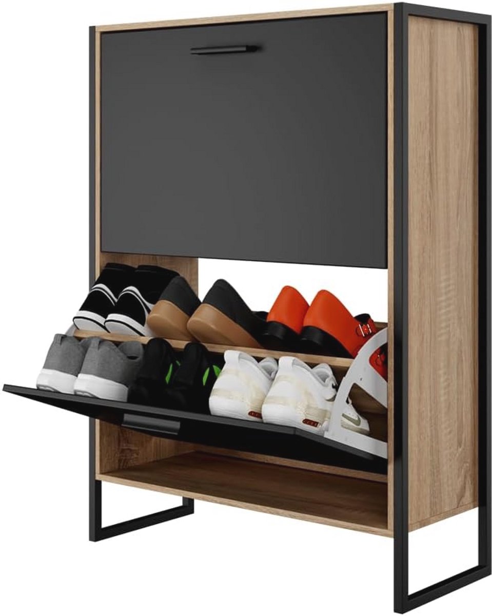 Schoenenkast met 12 paar - Industriële Steigerhout Look - Ruimtebesparend Halmeubel (9101039679388)