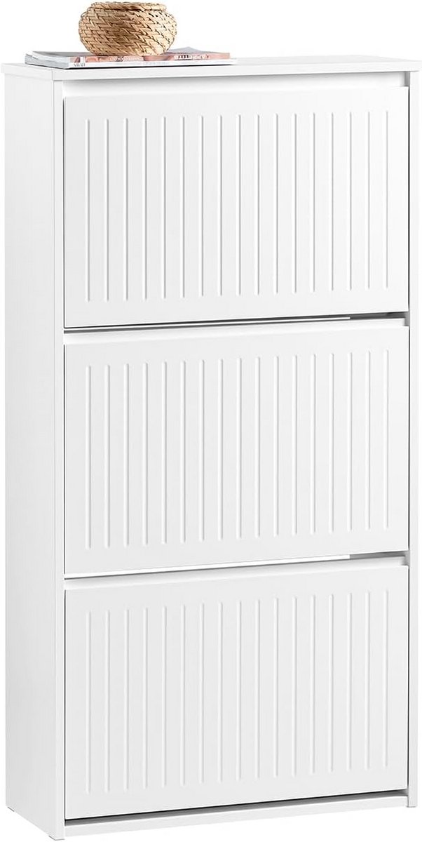 Schoenenkast met 3 Klapdeuren - Smal en Hoog - Kast voor Hal, Gang of Slaapkamer - Wit (9101058955869)
