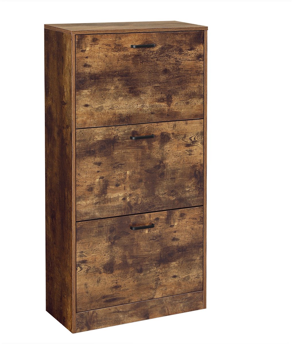 Schoenenkast met 3 dubbele klapvakken, met een eenvoudig, modern en stijlvol ontwerp. Gemaakt van een stevig en duurzaam houten frame, geschikt voor smalle ingangen, gangen, woonkamers en slaapkamers. 60 x 24 x 120 cm, bruin. (4255901406123)