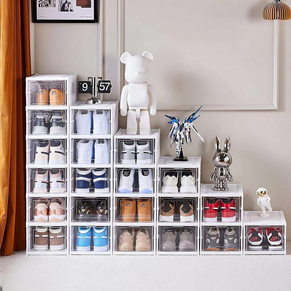 Schoenenkast met Transparante Deuren en Ventilatiegaten - Opvouwbaar en Schoenenrek - Wit 6 Lagen (8785356075422)