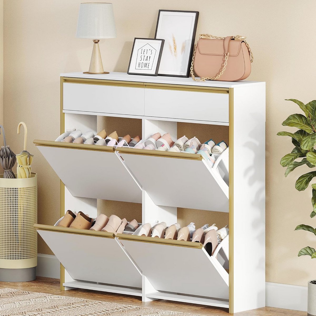 Schoenenkast met Vouwdeuren en Verstelbare Planken voor Gangen en Entrees - Wit (9101055618842)