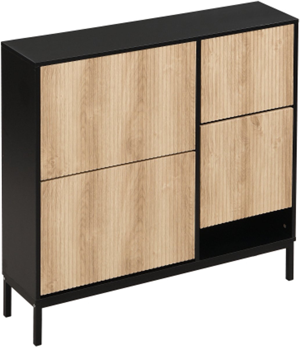 Schoenenkast met schoenenwisselkruk, schoenenrek met drie kleppen en open opbergruimte, geschikt voor hal, slaapkamer (4255839434182)