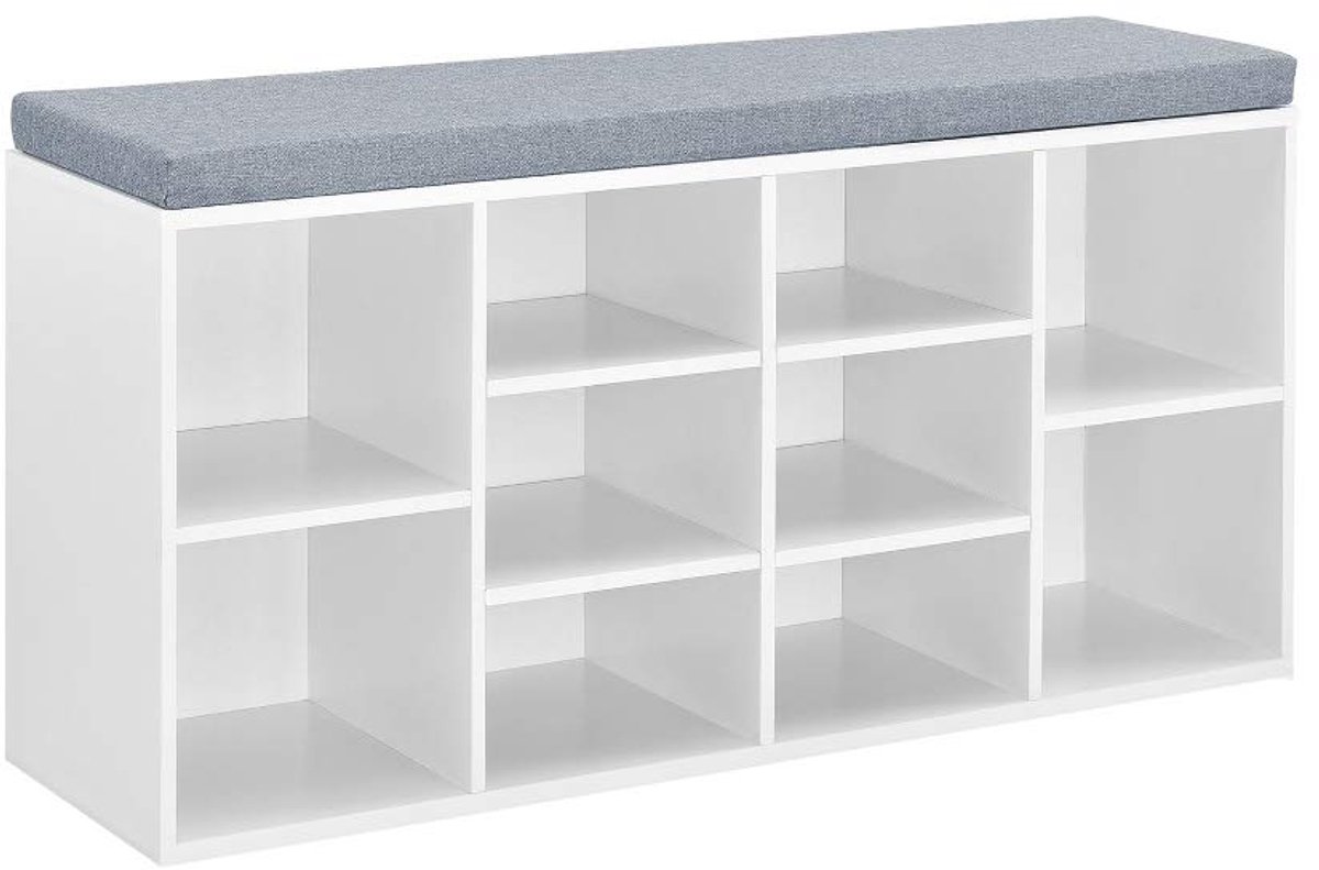 Schoenenkast opbergkast 103,5x29,5x48 cm met grijs zitkussen multifunctioneel zitbank + opbergruimte hal slaapkamer praktisch (4255839477271)
