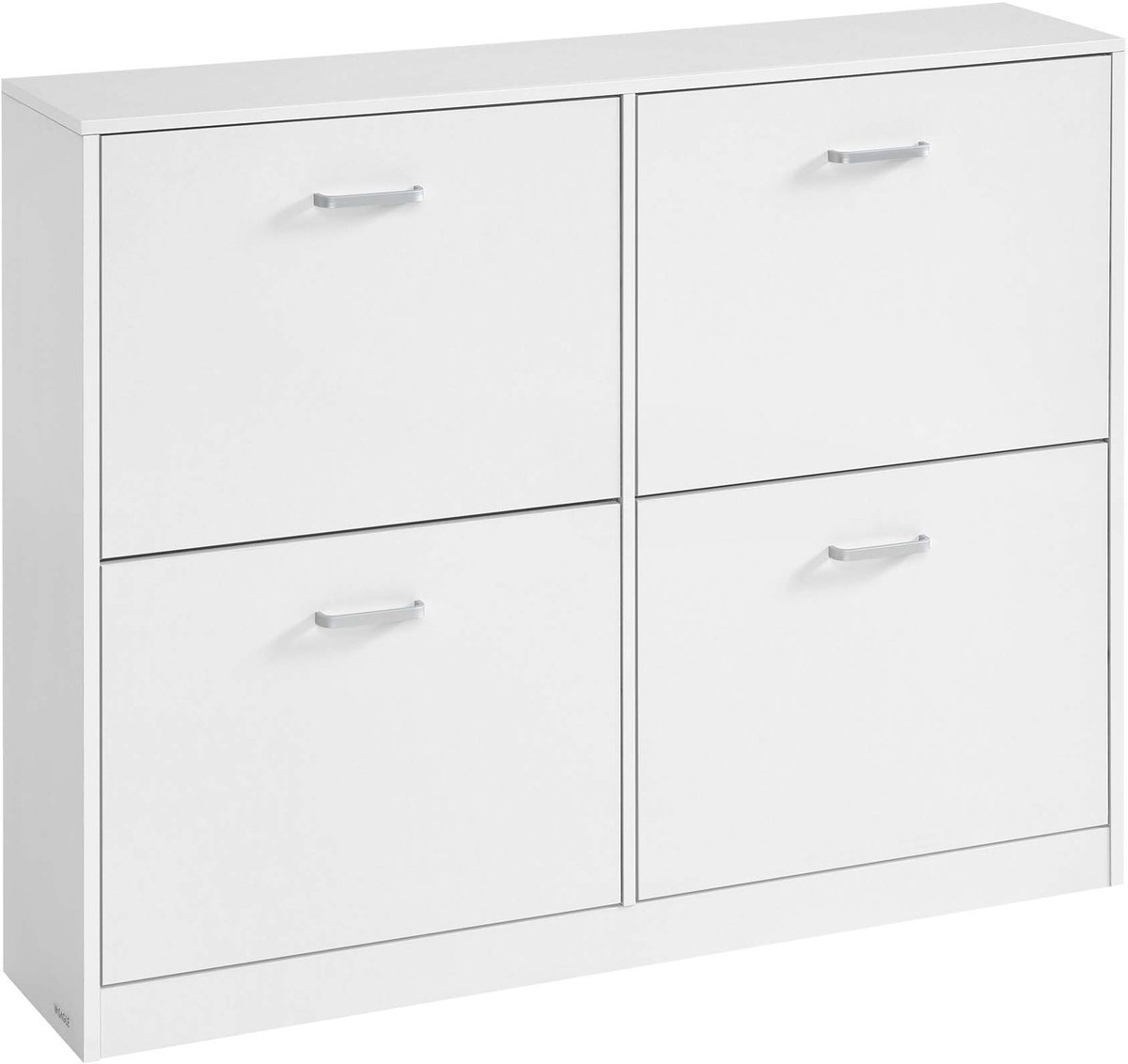 Schoenenkast, opbergkast, bijzetkast met 4 verstelbare dubbeldeks kantelvakken, geschikt voor 16-28 paar schoenen, stevig en duurzaam houten frame, geschikt voor gang, entree en slaapkamer, 24 x 105,5 x 82,7 cm, wit. (4255901407274)