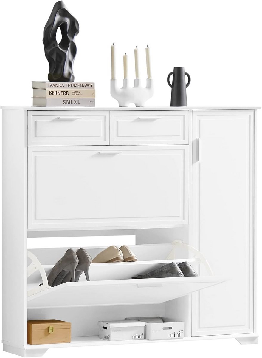 Schoenenkast van Hout met 2 Flappen, 2 Laden en 1 Open Compartiment (9101039690802)