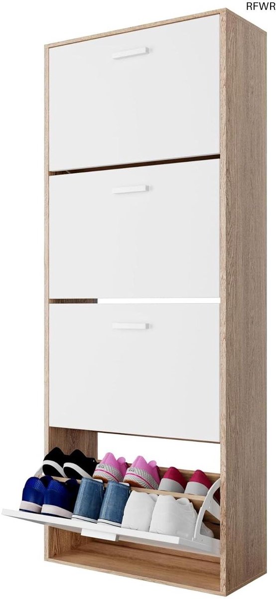 Schoenenkast voor 24 paar - Smalle, moderne opberger voor hal of entree - 60 x 24 x 150 cm (9101066907539)