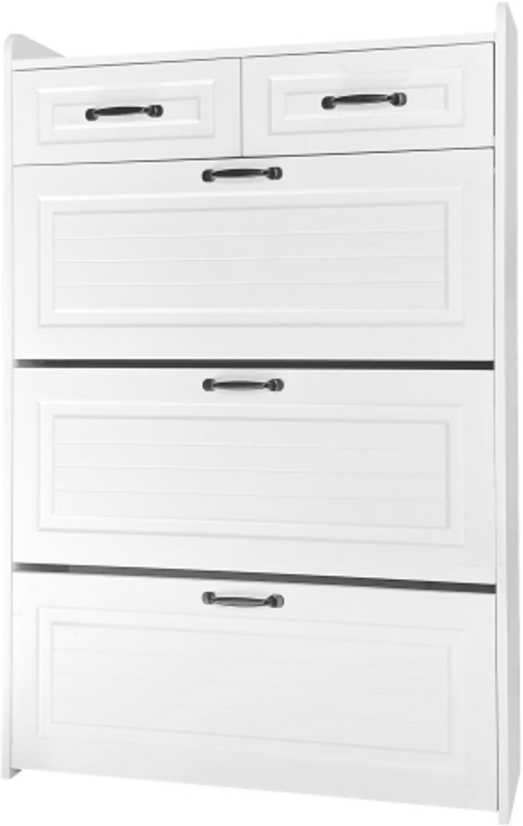 Schoenenmeubel 80×23,5×131cm Schoenenkast Schoenenrek Wit Spaanplaat Met 3 Grote Kleppen En 2 Lades Modern Design Geschikt Voor Hal Woonkamer En Kleine Ruimtes (4255839480226)