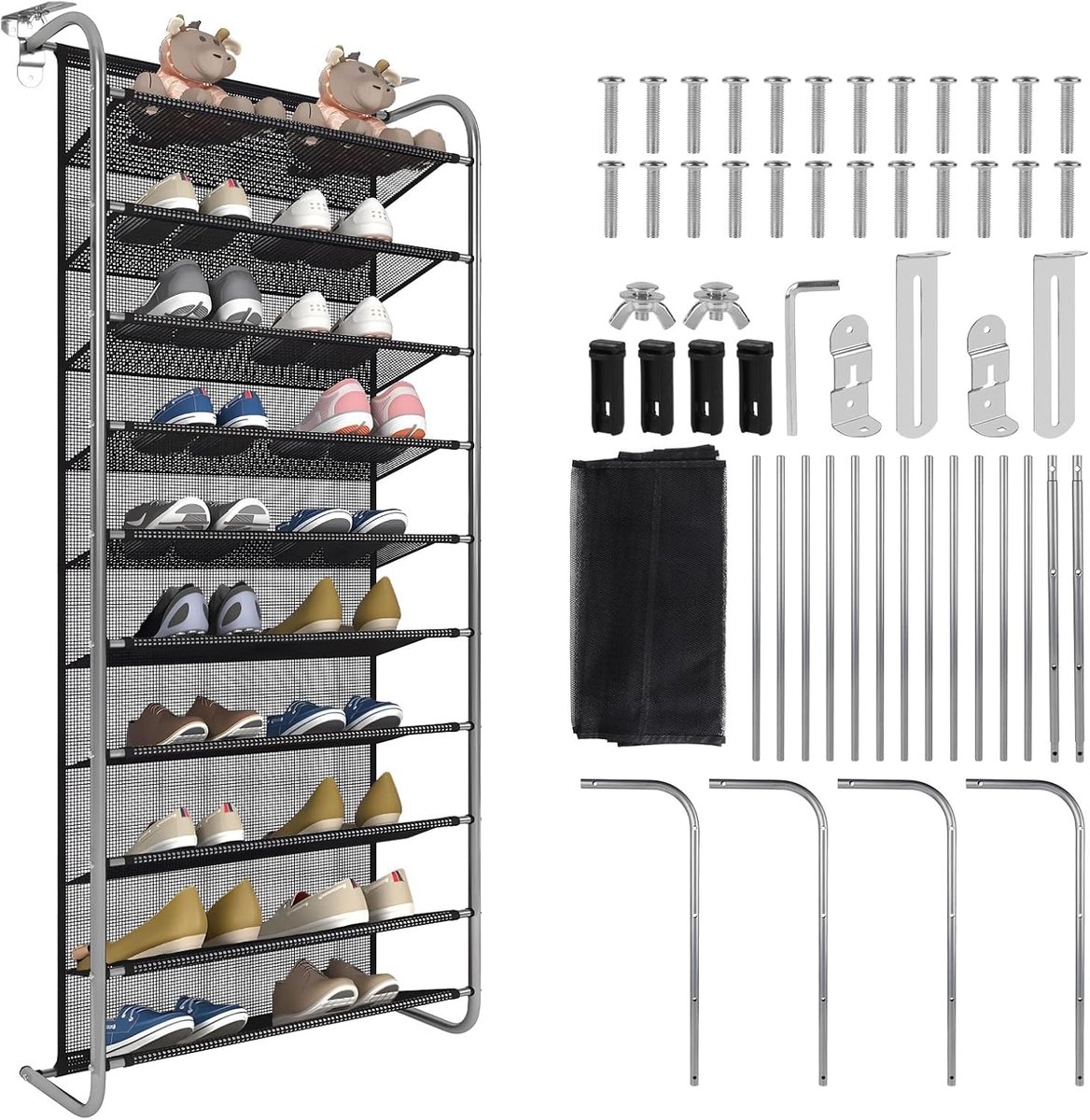 Schoenenorganizer, 10-laags schoenenrek voor deur, stabiel, hangend metalen schoenenrek (8785341876751)