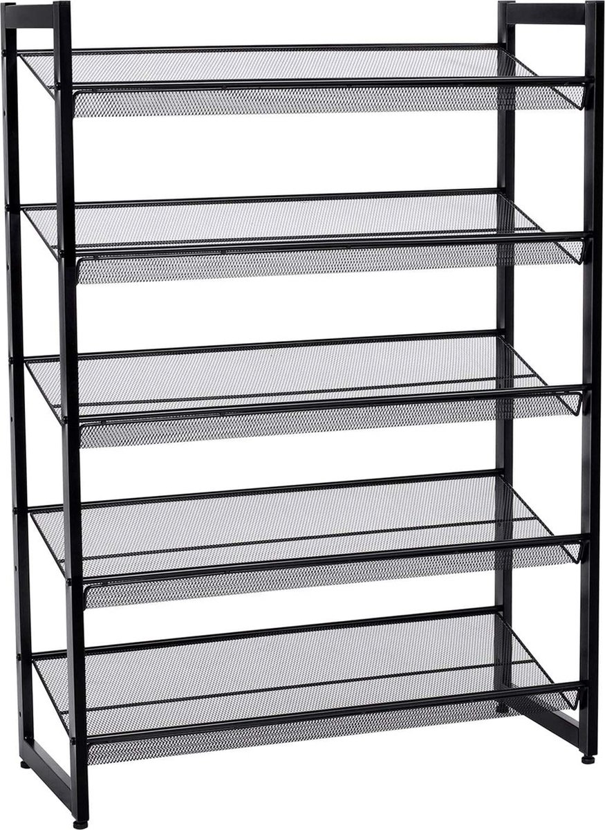Schoenenrek - 20 Schoenen - 5 rekken - Schoenenbank - Metaal - 5 niveau's - 74 x 104 x 30,7 cm - Schoenenrek Zwart - LMR005B (6095655791780)