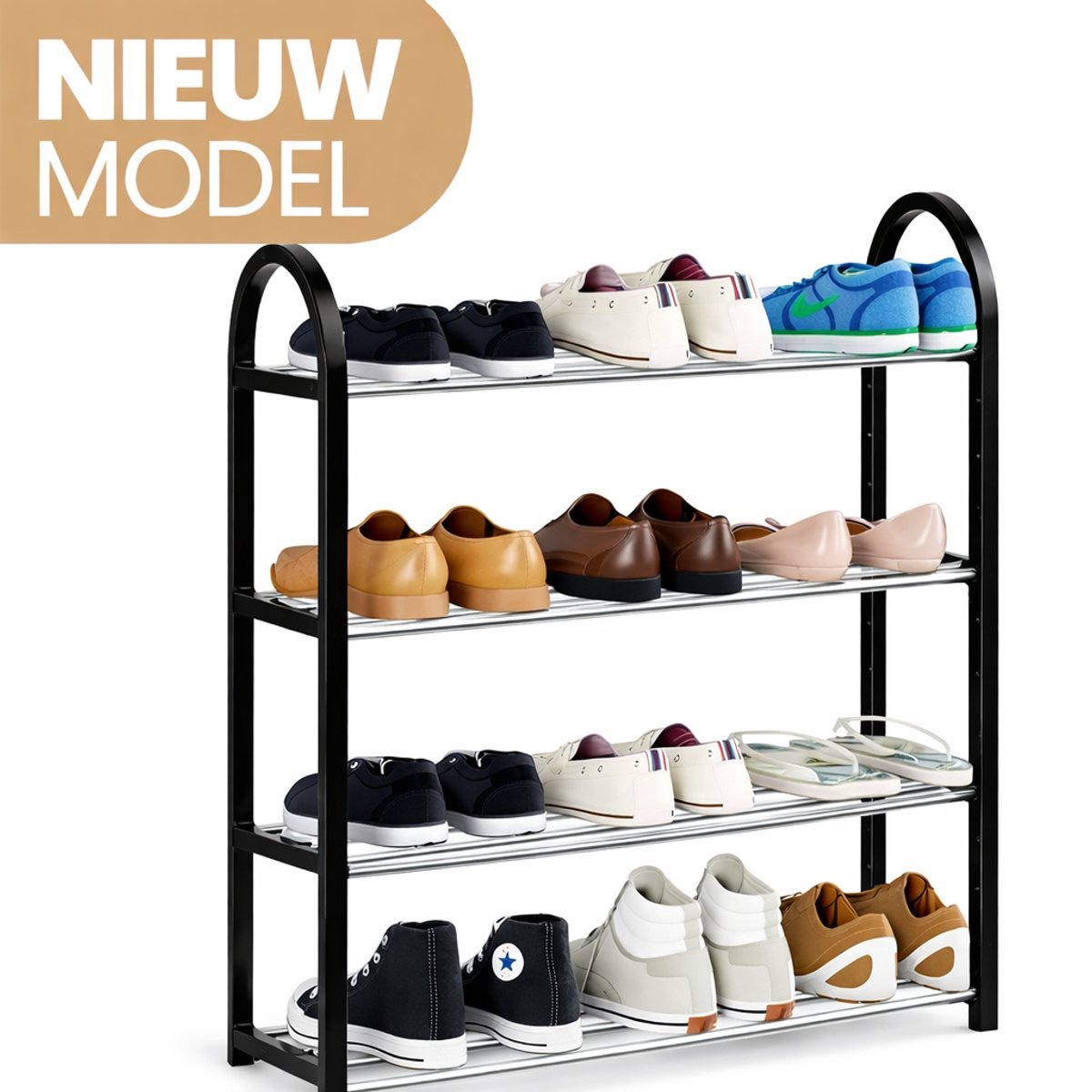 Schoenenrek - 4 Niveaus - Voor Maximaal 12 Paar Schoenen - Lichtgewicht en Ruimtebesparend Ontwerp - Zwart (5407011399829)