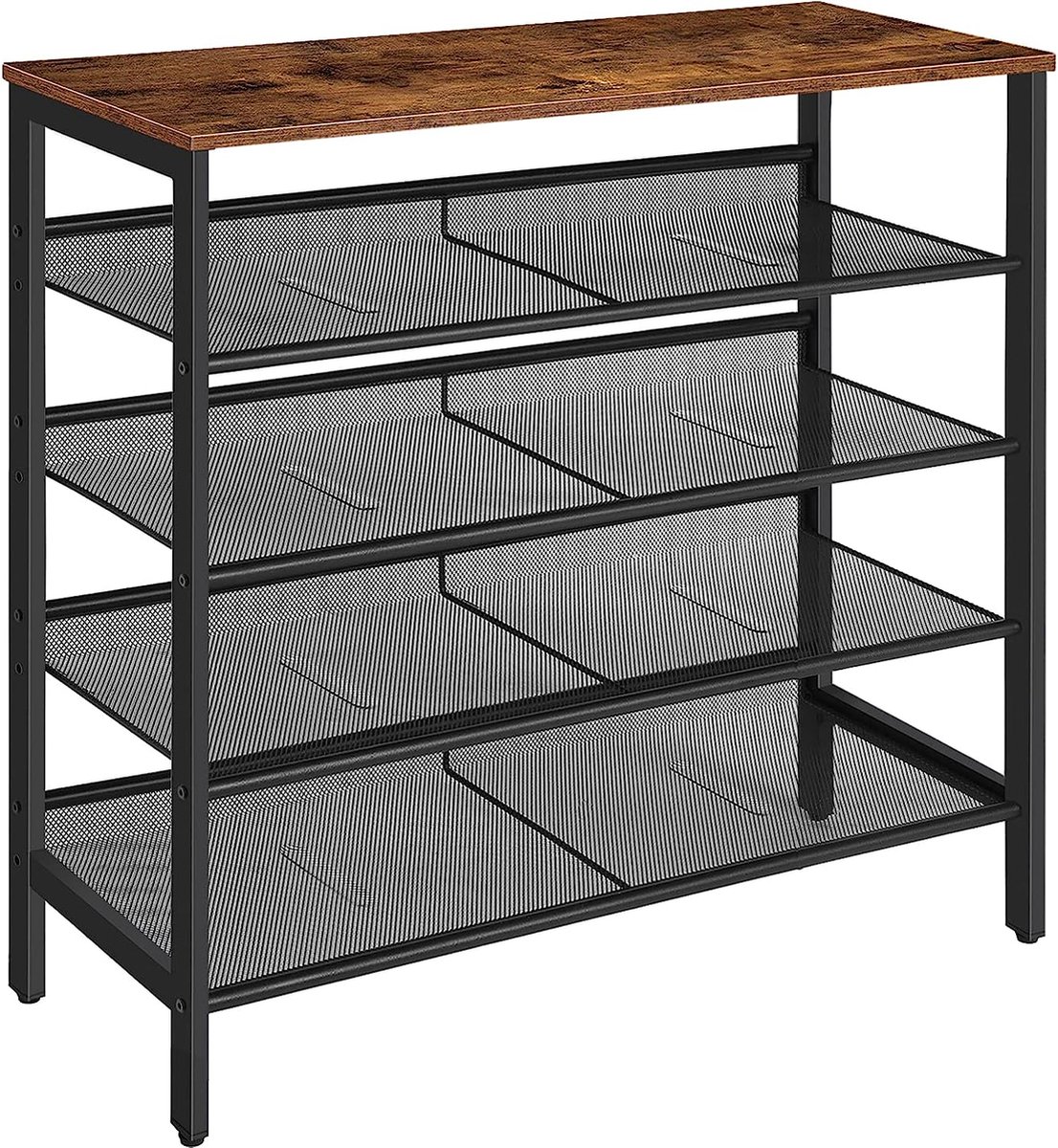 Schoenenrek, 5-laags schoenenkast, verstelbaar schoenenrek, schoen organisator, platte en kantelbaar, voor 12-16 paar schoenen, stal, voor gang, woonkamer, vintage bruin-zwart (7593919924190)