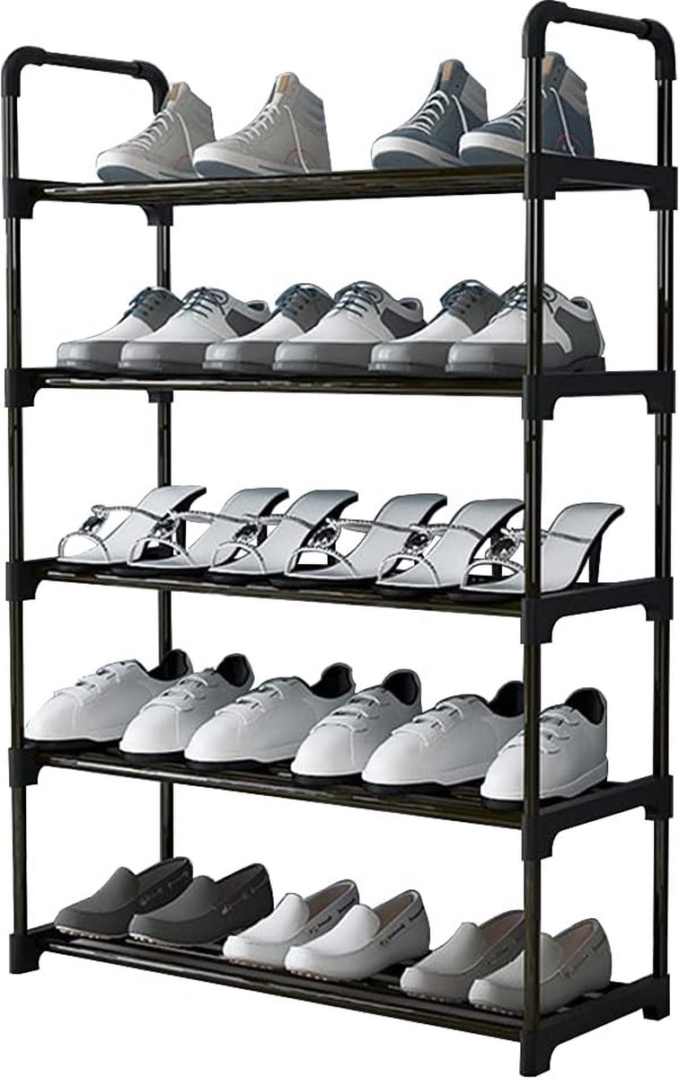Schoenenrek, 5-laags schoenenrek, klein, kan 15 paar schoenen bevatten, schoenenrek, opslag, organisator, antiroestcoating, geschikt voor slaapzaal, huurhuis, balkon (4800325568829)