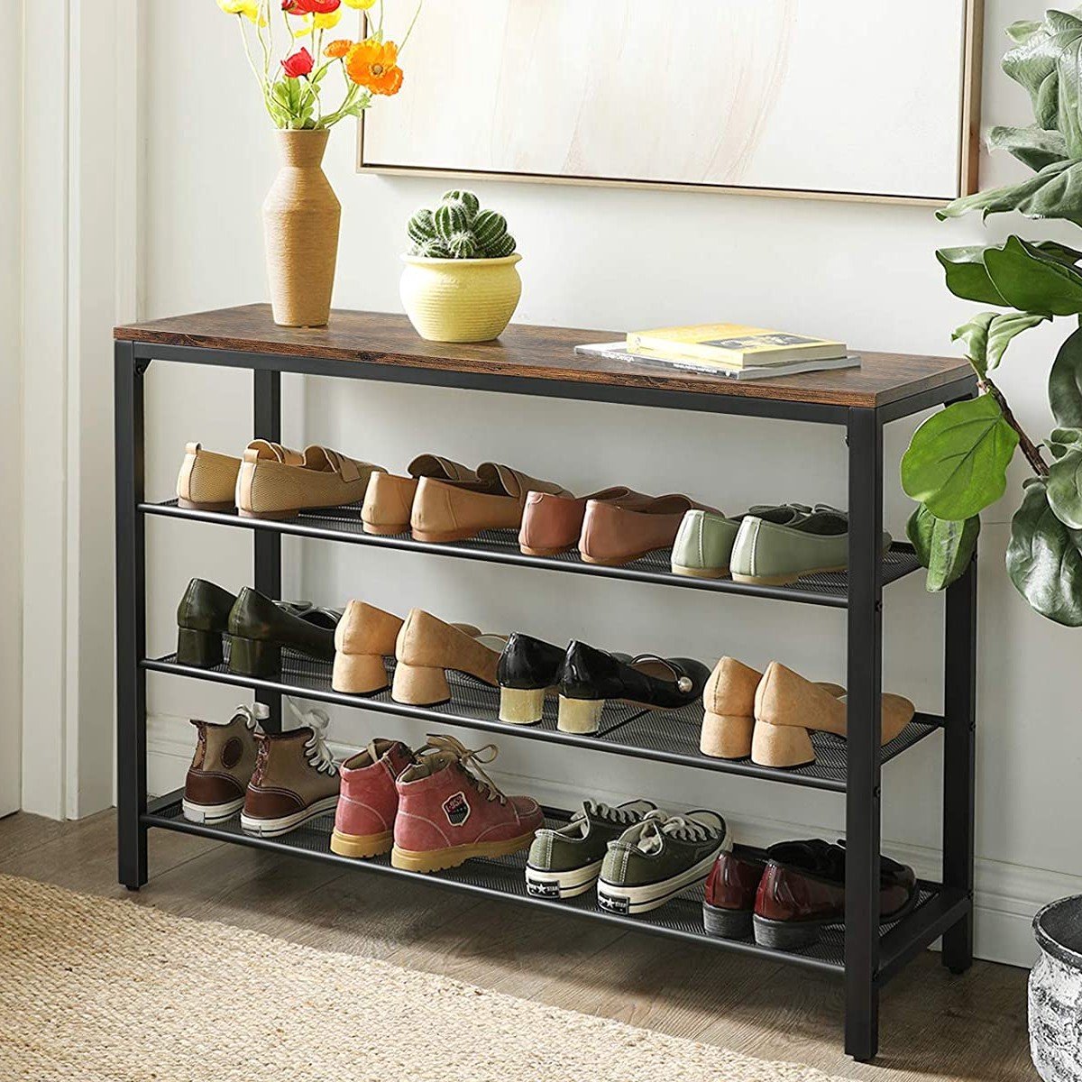 Schoenenrek Brad 3 legplanken - rustiek bruin/zwart - Vasagle - Schoenenrek - Zwart - Spaanplaat; Staal (6096028712760)