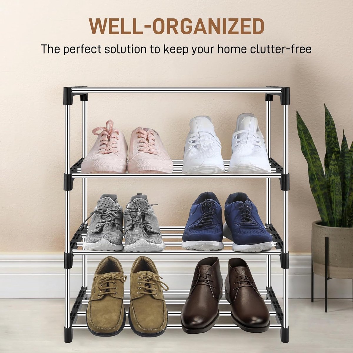 Schoenenrek - Klein, Stabiel Met 4 Niveaus, Dikke Stalen Buizen, Ruimtebesparend Compact, Schoenenstandaard Voor Smalle Ruimte, Verstelbaar (8785356257552)